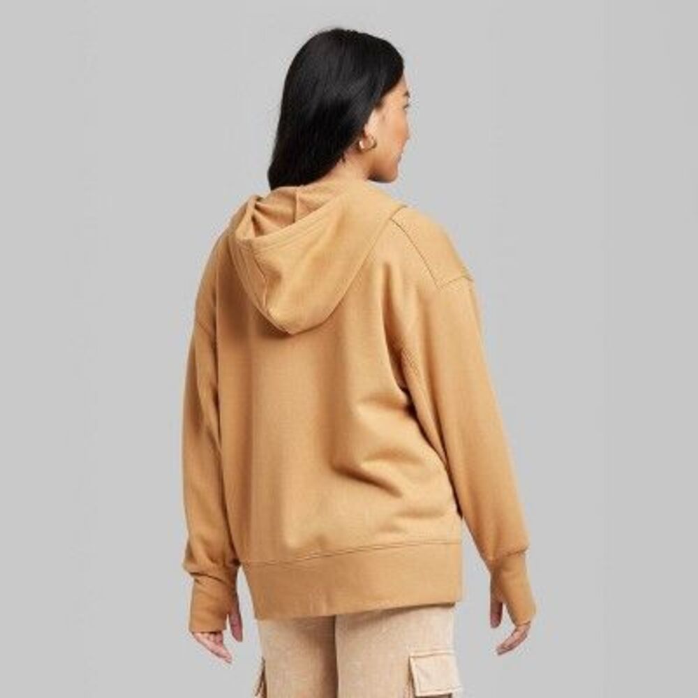 Women's Oversized Zip-Up Hoodie - Wild Fable Light Brown L - Picture 2 of 2